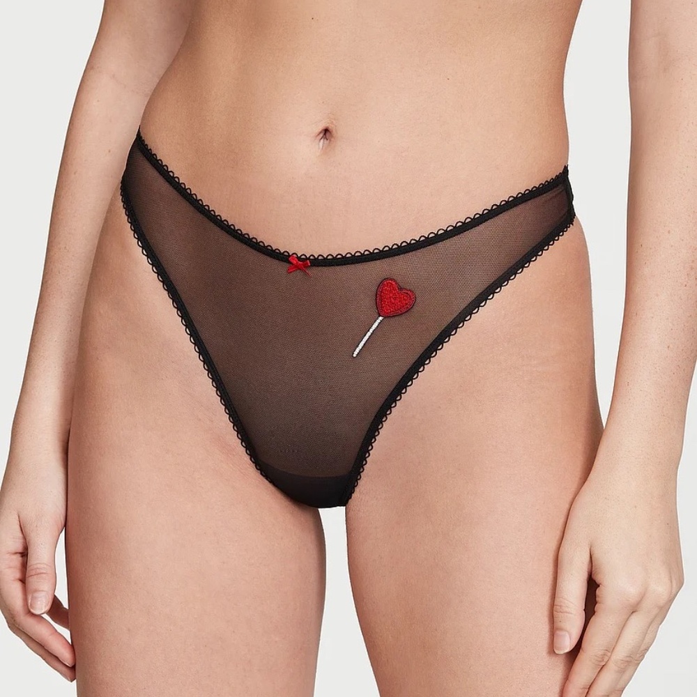 Victoria's Secret Tease High-Leg Scoop Thong Panty Black & Lipstick XL NEW